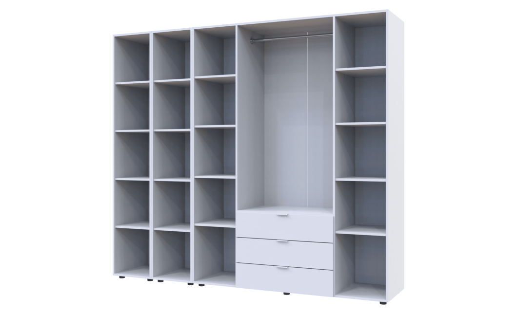 Kleiderschrank Doros Gelar Weiß 4 Türen mit 2 offenen Regalböden 231,4x49,5x203,4 (42005039)