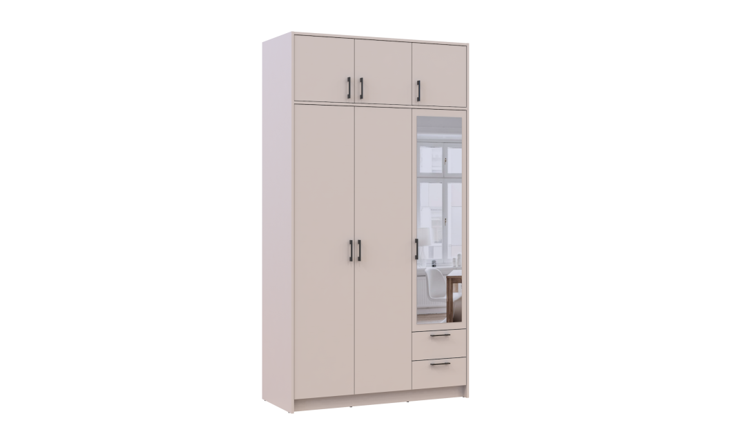 Kleiderschrank Doros Rondi mit Drehtüren mit Oberschrank und Spiegel Kaschmir 3 Türen 121x52x236 (80738475)