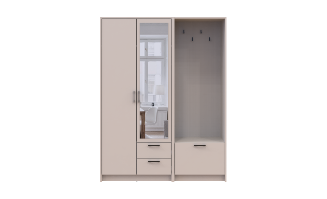 Drehtürenschrank Doros Rondi mit Kleiderstange und Spiegel Kaschmir 2 Türen 142x52x195 (42005400)