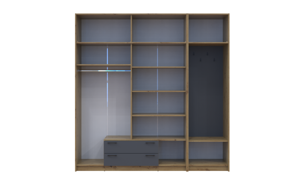Drehtürenschrank Doros Rondi mit Kleiderstange, Spiegel und Oberschrank Artisan Eiche/Graphitgrau 4 Türen 220x52x236 (42005299)
