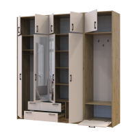 Kleiderschrank Doros Rondi mit Kleiderstange, Spiegel und Oberschrank Artisan Eiche/Kaschmir 4 Türen 220x52x236 (42005298)