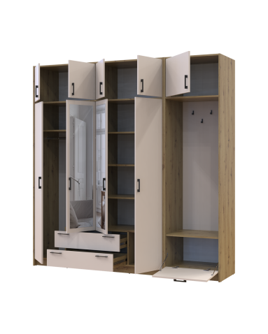 Kleiderschrank Doros Rondi mit Kleiderstange, Spiegel und Oberschrank Artisan Eiche/Kaschmir 4 Türen 220x52x236 (42005298)