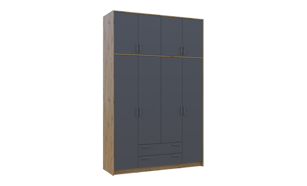 Kleiderschrank Doros Rondi mit Drehtüren mit Oberschrank Artisan Eiche / Graphitgrau 4 Türen 160x52x260 (42005188)