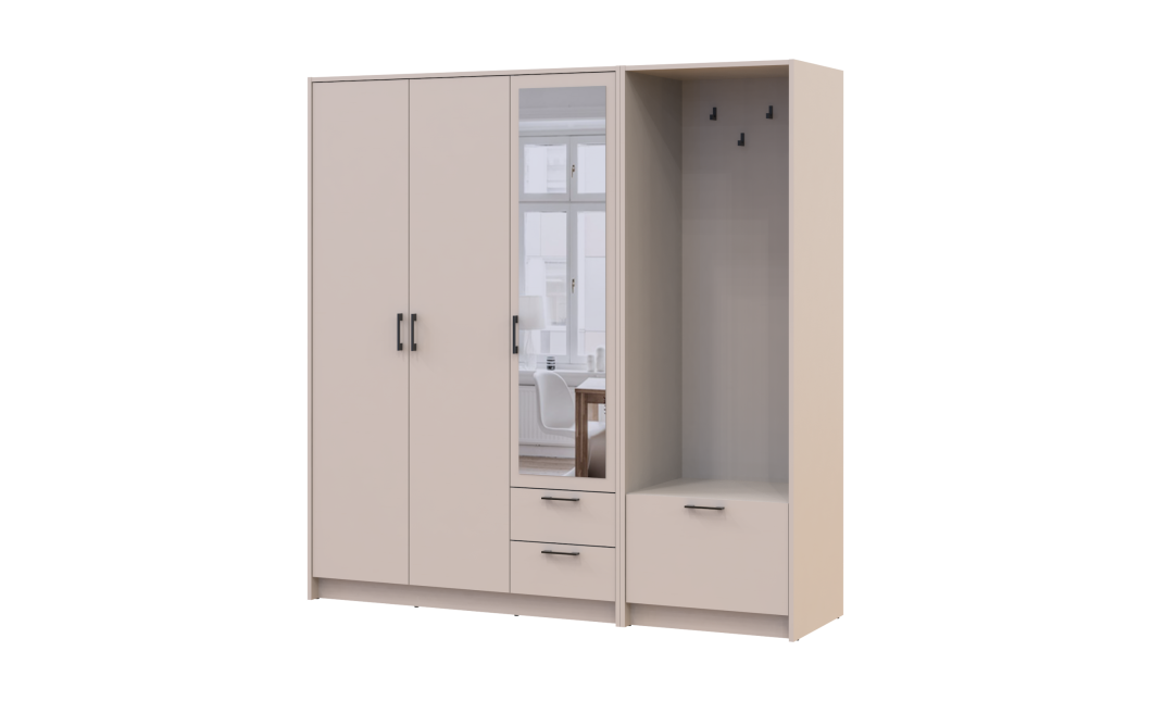 Drehtürenschrank Doros Rondi mit Kleiderstange und Spiegel Kaschmir 3 Türen 181x52x195 (42005401)