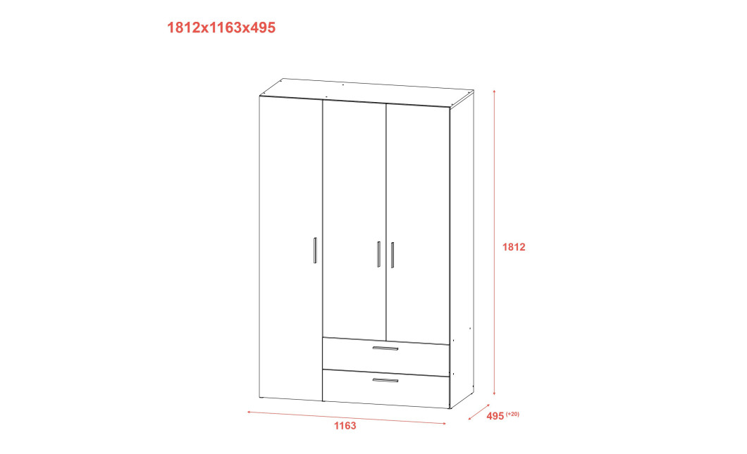 Kleiderschrank Doros Ektor Weiß 3 Türen 116x49,5x180 (80737076)