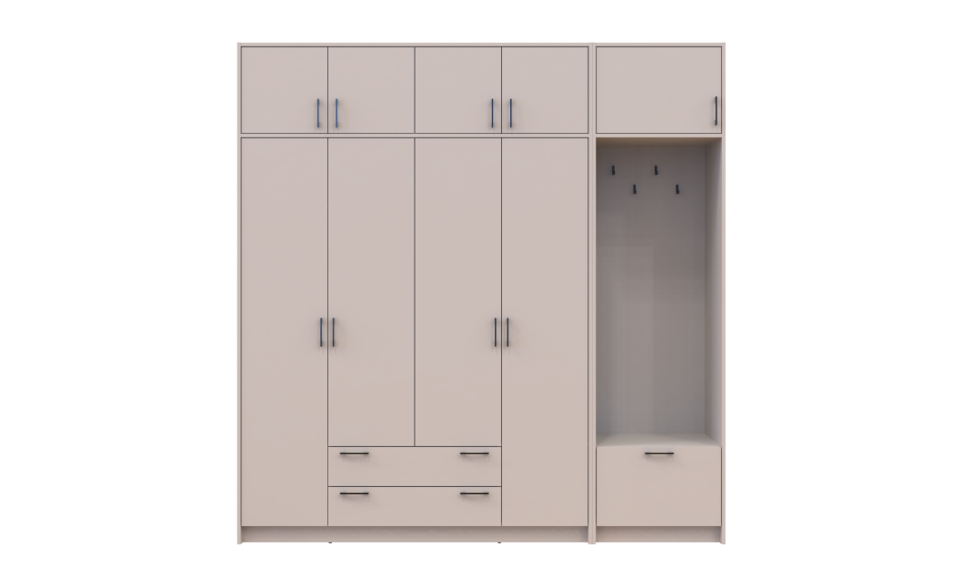 Drehtürenschrank Doros Rondi mit Kleiderstange und Oberschrank Kaschmir 4 Türen 220x52x236 (42005396)
