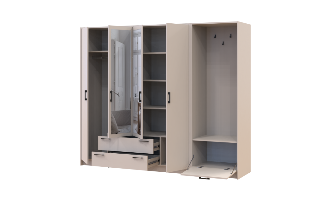 Drehtürenschrank Doros Rondi mit Kleiderstange und Spiegel Kaschmir 4 Türen 220x52x195 (42005402)