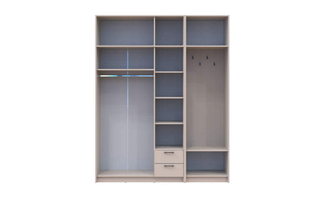 Kleiderschrank Doros Rondi mit Kleiderstange, Spiegel und Oberschrank Kaschmir 3 Türen 181x52x236 (42005404)