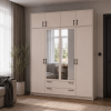 Kleiderschrank Doros Rondi mit Drehtüren mit Oberschrank und Spiegel Kaschmir 4 Türen 160x52x236 (80738480)