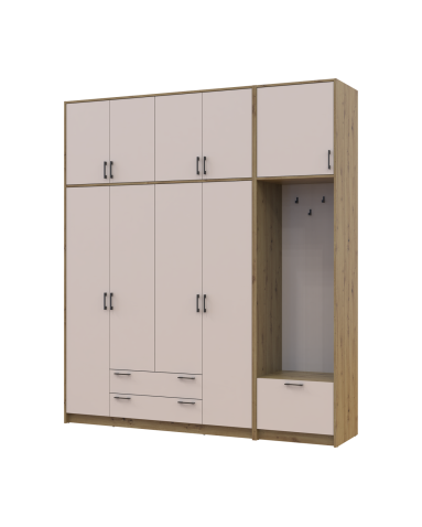 Kleiderschrank Doros Rondi mit Kleiderstange und hohem Oberschrank Artisan Eiche/Kaschmir 4 Türen 220x52x260 (42005300)