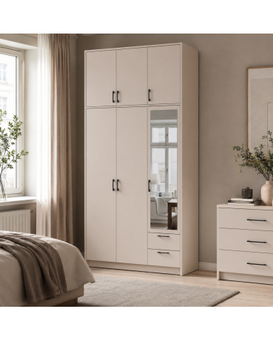 Kleiderschrank Doros Rondi mit Drehtüren mit Oberschrank und Spiegel Kaschmir 3 Türen 121x52x260 (80738486)