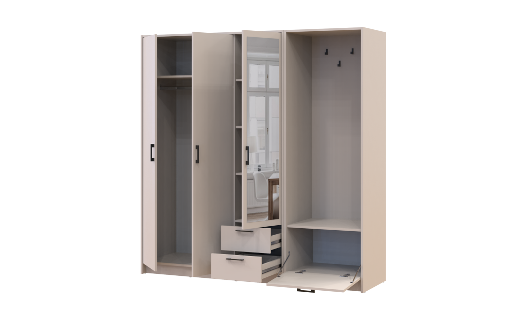 Drehtürenschrank Doros Rondi mit Kleiderstange und Spiegel Kaschmir 3 Türen 181x52x195 (42005401)