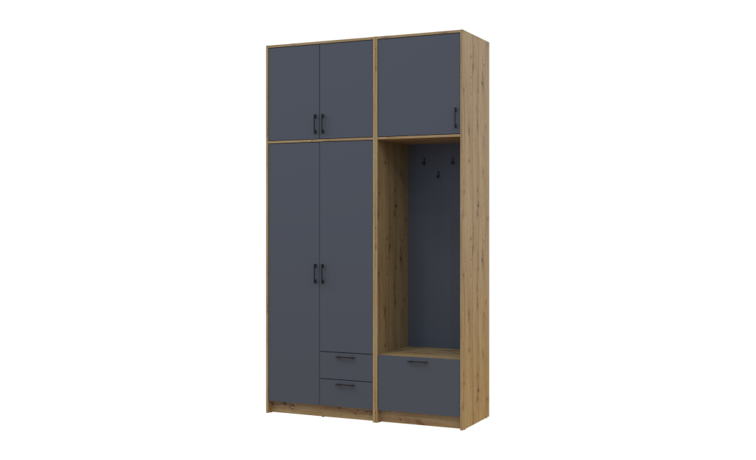 Drehtürenschrank Doros Rondi mit Kleiderstange und hohem Oberschrank Artisan Eiche/Graphitgrau 2 Türen 142x52x260 (42005277)