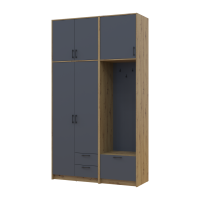 Drehtürenschrank Doros Rondi mit Kleiderstange und hohem Oberschrank Artisan Eiche/Graphitgrau 2 Türen 142x52x260 (42005277)