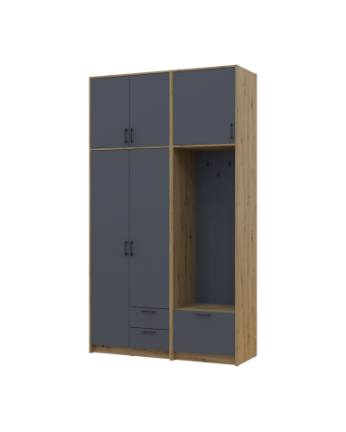 Drehtürenschrank Doros Rondi mit Kleiderstange und hohem Oberschrank Artisan Eiche/Graphitgrau 2 Türen 142x52x260 (42005277)