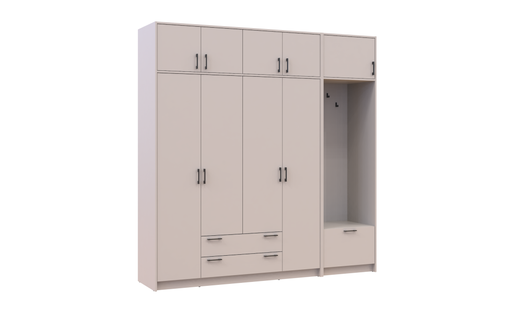 Drehtürenschrank Doros Rondi mit Kleiderstange und Oberschrank Kaschmir 4 Türen 220x52x236 (42005396)