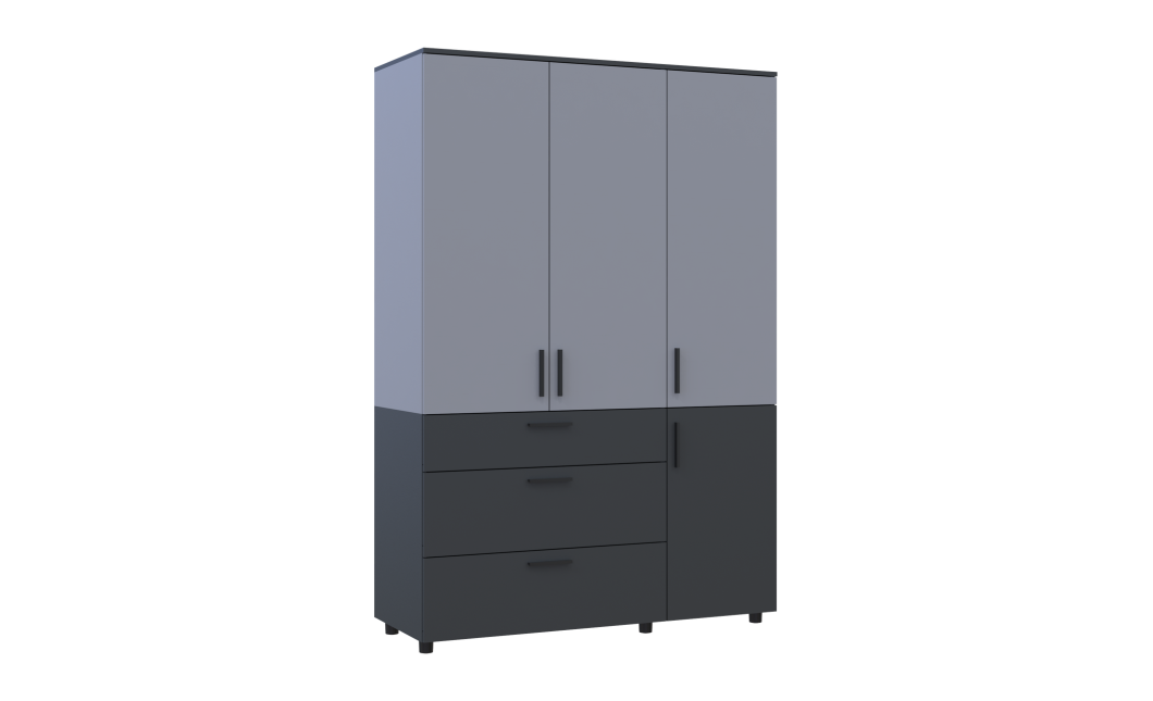 Kleiderschrank Doros Thorn Anthrazit/Grau 3 Türen 3 Schubladen Böden 135x51,6x200 (44900522)