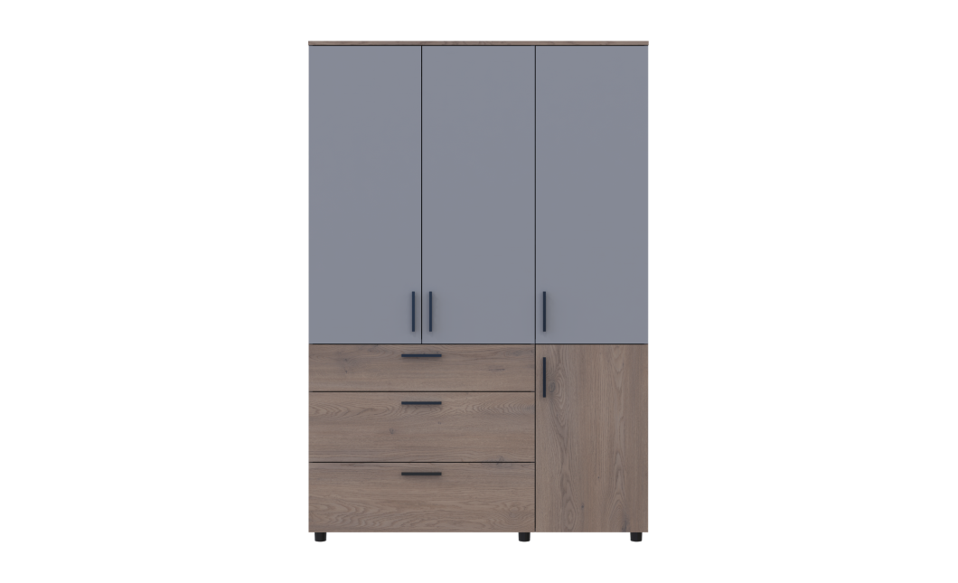 Kleiderschrank Doros Thorn Cremona Cannolo/Grau 3 Türen 3 Schubladen Kleiderstange 135x51,6x200 (44900505)