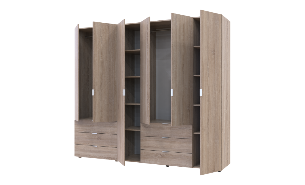Kleiderschrank Doros Gelar Set mit Drehtüren Sonoma Eiche 2+4 Türen 232,5x49,5x203,4 (42002118)