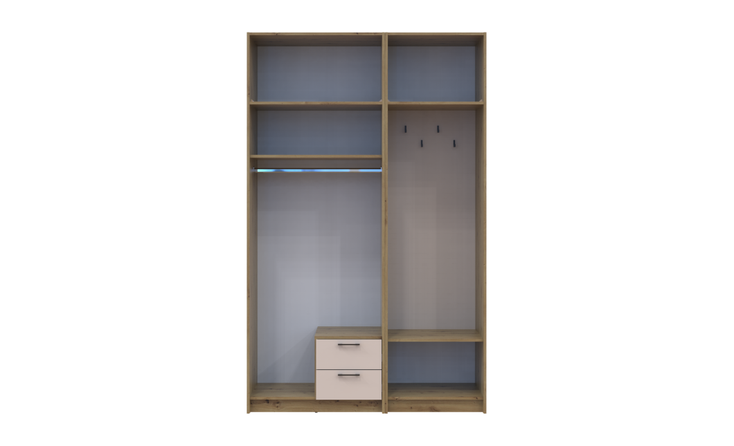 Kleiderschrank Doros Rondi mit Kleiderstange, Spiegel und Oberschrank Artisan Eiche/Kaschmir 2 Türen 142x52x236 (42005274)