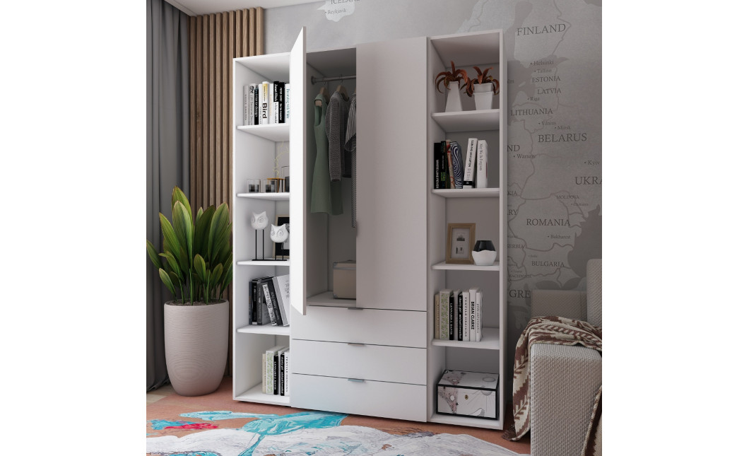 Kleiderschrank Doros Gelar Weiß 2 Türen mit 2 offenen Regalböden 153,9x49,5x203,4 (42005030)