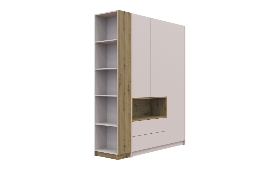 Kleiderschrank Doros Dale mit Drehtüren, offenen Regalen und Oberschrank Kaschmir / Artisan Eiche 3 Türen 178x52x220 (42005157)