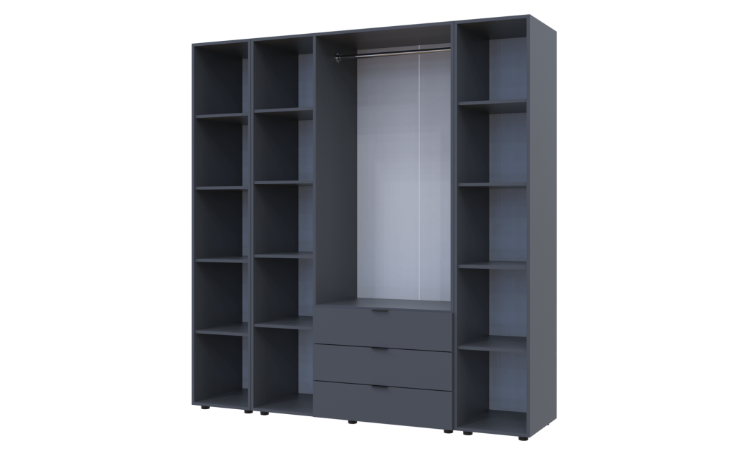 Kleiderschrank Doros Gelar Graphitgrau 3 Türen mit 2 offenen Regalböden 192,6x49,5x203,4 (42005060)