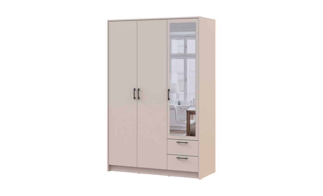 Kleiderschrank Doros Rondi mit Drehtüren mit Spiegel Kaschmir 3 Türen 121x52x195 (80738473)