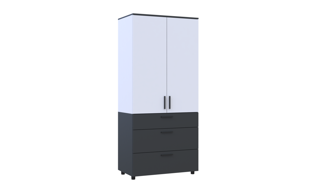 Kleiderschrank Doros Thorn Anthrazit/Weiß 2 Türen 3 Schubladen Kleiderstange 90x51,6x200 (44900469)