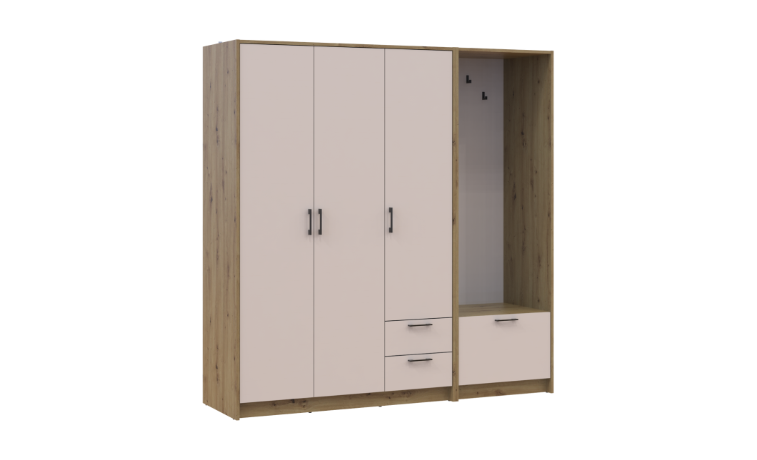 Kleiderschrank Doros Rondi mit Kleiderstange Artisan Eiche/Kaschmir 3 Türen 181x52x195 (42005280)