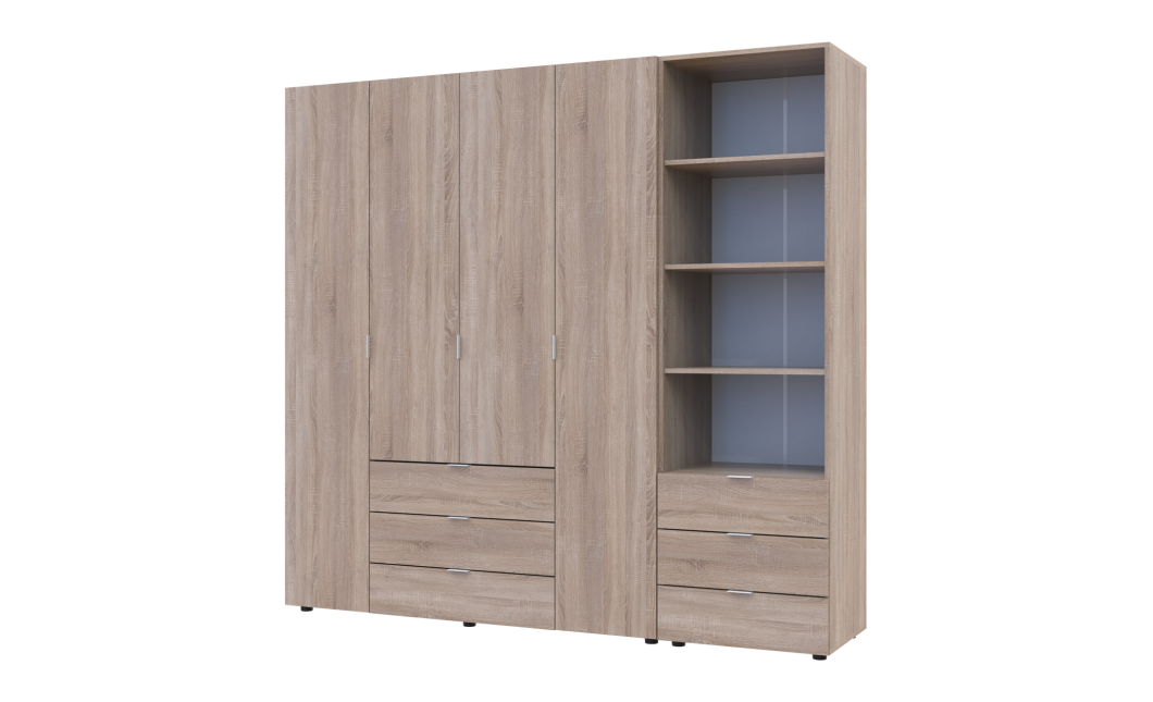 Kleiderschrank Doros Gelar Sonoma Eiche 4 Türen Säulenschrank 215x49,5x203,4 (42005182)