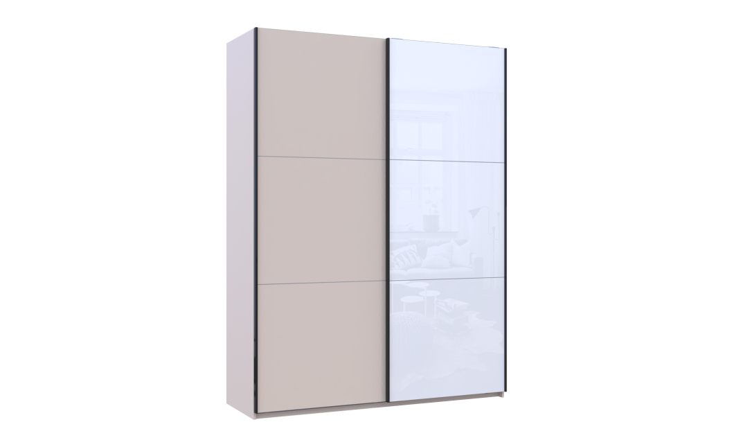 Kleiderschrank Doros G-Caiser Schiebetüren Kaschmir/Weiß Glas 2 Türen 180x60x240 (42005322)