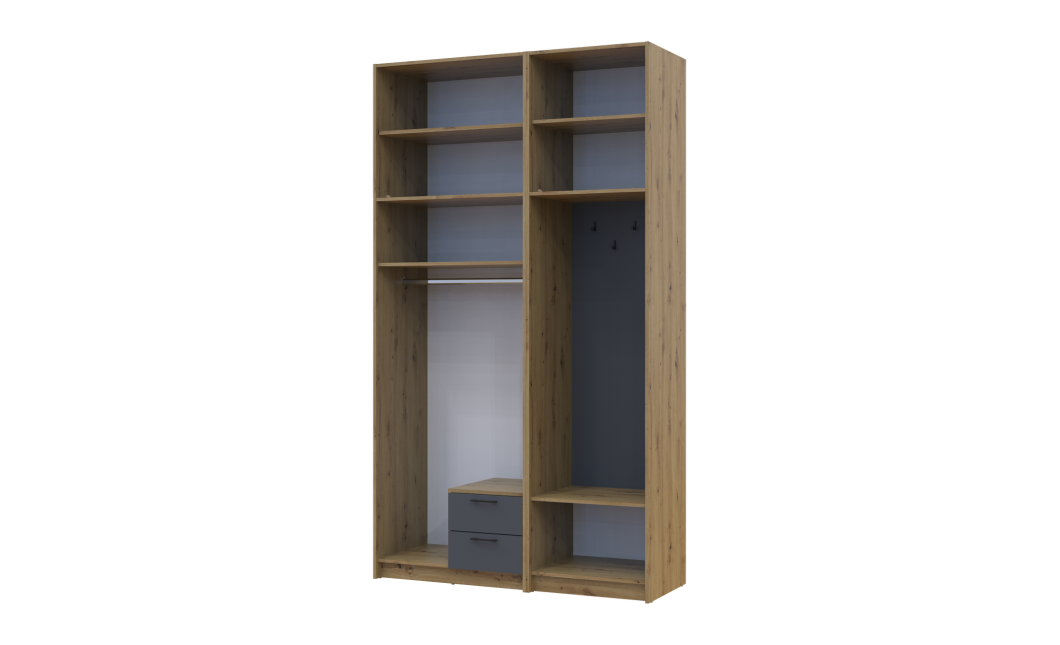 Kleiderschrank Doros Rondi mit Kleiderstange, Spiegel und hohem Oberschrank Artisan Eiche/Graphitgrau 2 Türen 142x52x260 (42005279)