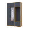 Drehtürenschrank Doros Rondi mit Kleiderstange, Spiegel und Oberschrank Artisan Eiche/Graphitgrau 2 Türen 142x52x236 (42005275)