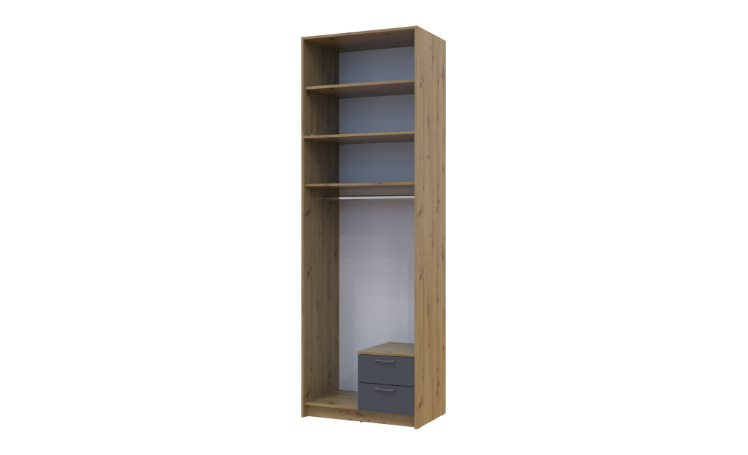 Kleiderschrank Doros Rondi mit Drehtüren mit Oberschrank und Spiegel Artisan Eiche / Graphitgrau 2 Türen 82x52x260 (42005189)