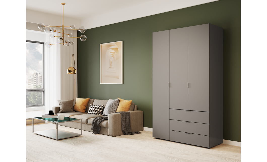 Kleiderschrank Doros Gelar mit Drehtüren Graphitgrau 3 Türen 116,2x49,5x203,4 (80737074)