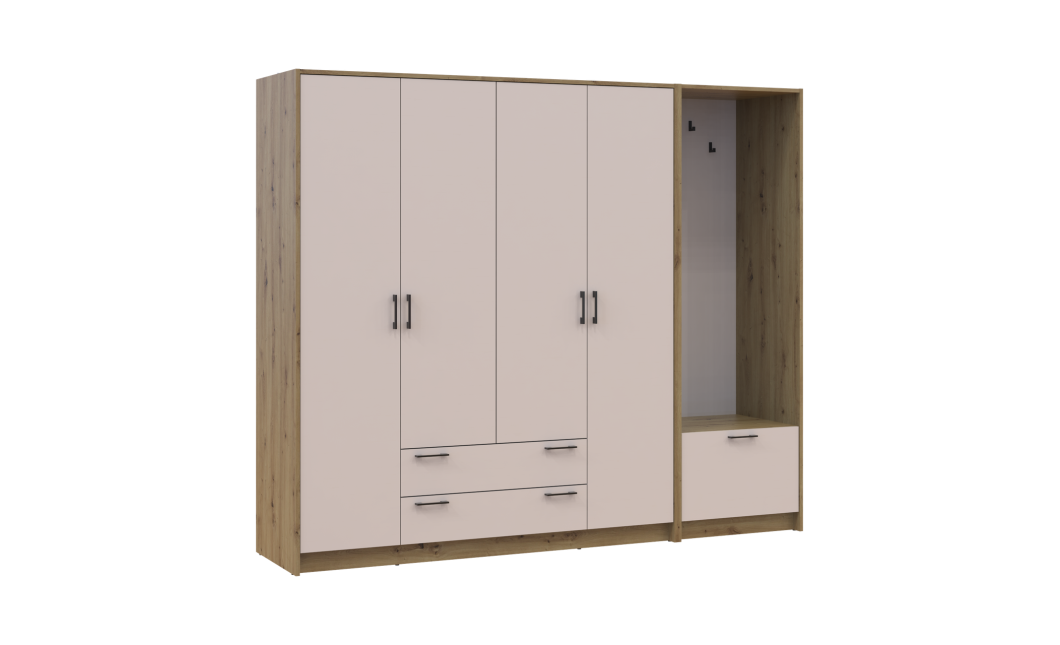 Drehtürenschrank Doros Rondi mit Kleiderstange Artisan Eiche/Kaschmir 4 Türen 220x52x195 (42005292)