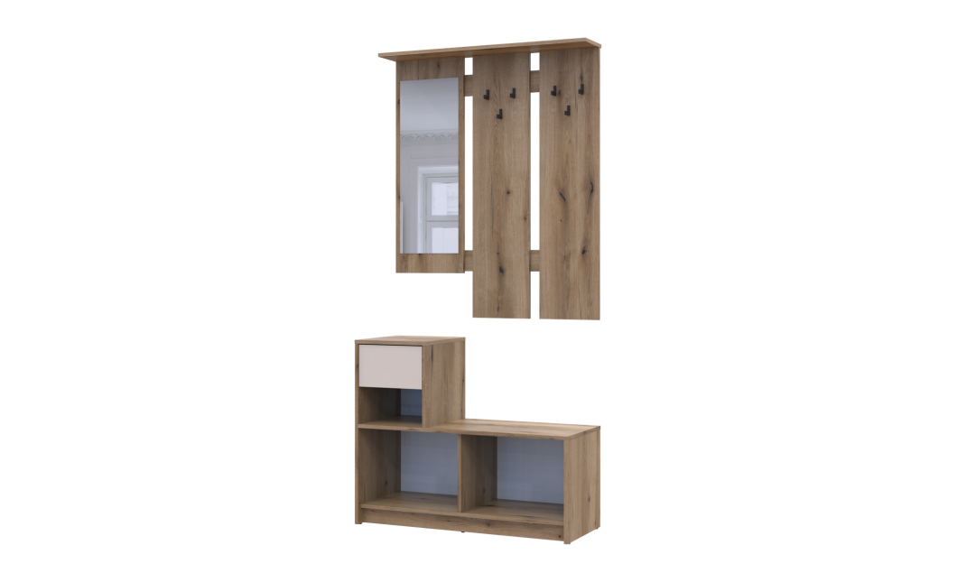 Vorraum Bela Eiche Evok / Kaschmir 1 Spanplatte / 1 Spiegel 100×40×210 (44900411)