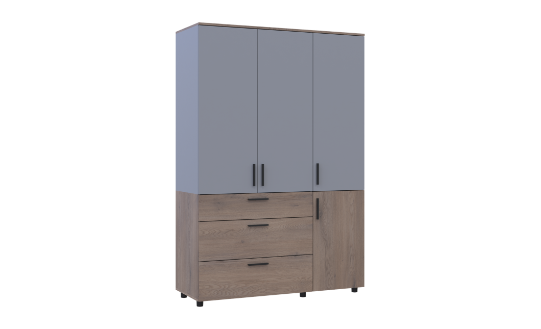 Kleiderschrank Doros Thorn Cremona Cannolo/Grau 3 Türen 3 Schubladen Kleiderstange 135x51,6x200 (44900505)