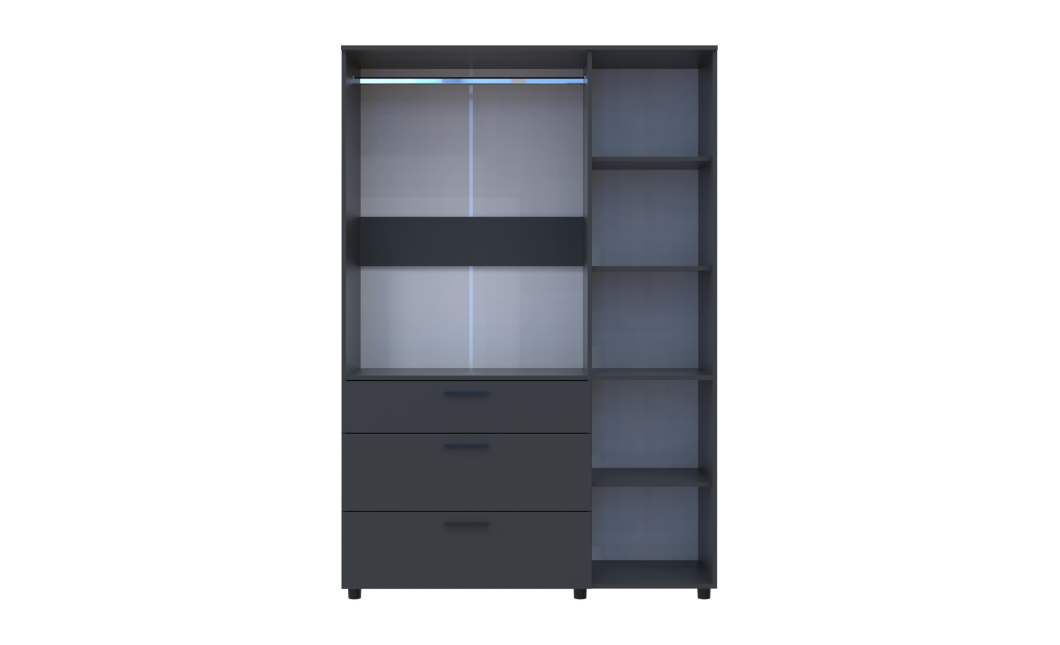 Kleiderschrank Doros Thorn Anthrazit 3 Türen 3 Schubladen Kleiderstange 135x51,6x200 (44900493)