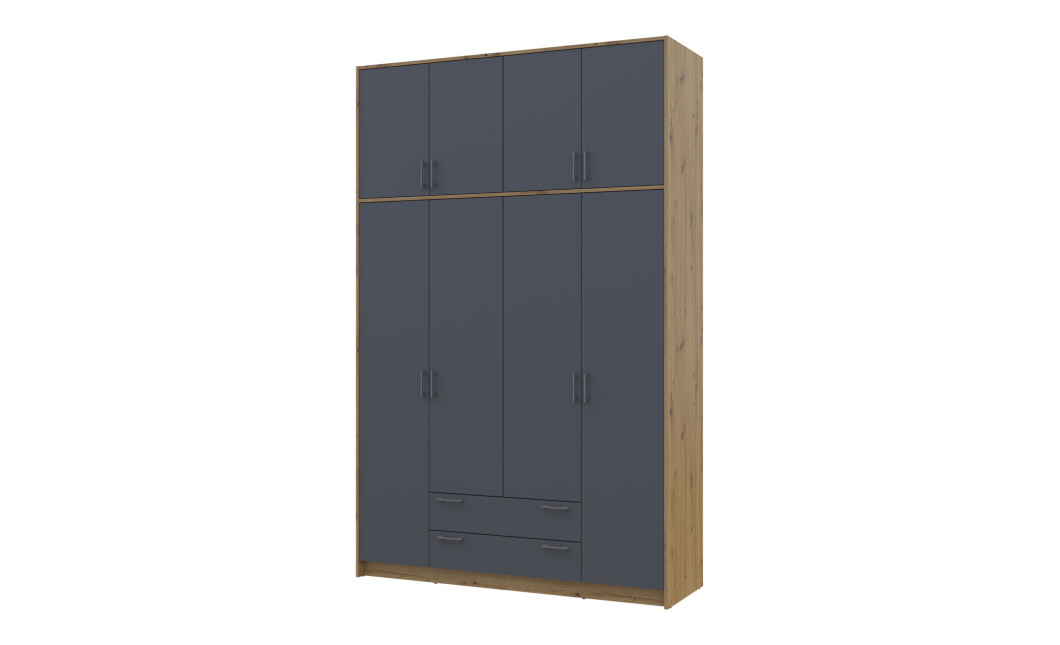 Kleiderschrank Doros Rondi mit Drehtüren mit Oberschrank Artisan Eiche / Graphitgrau 4 Türen 160x52x260 (42005188)