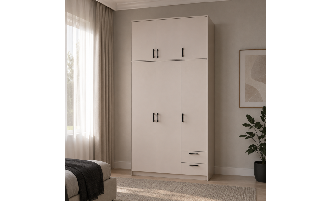 Kleiderschrank Doros Rondi mit Drehtüren mit Oberschrank Kaschmir 3 Türen 121x52x260 (80738485)
