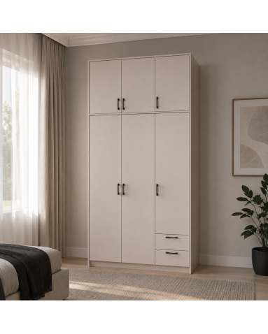 Kleiderschrank Doros Rondi mit Drehtüren mit Oberschrank Kaschmir 3 Türen 121x52x260 (80738485)