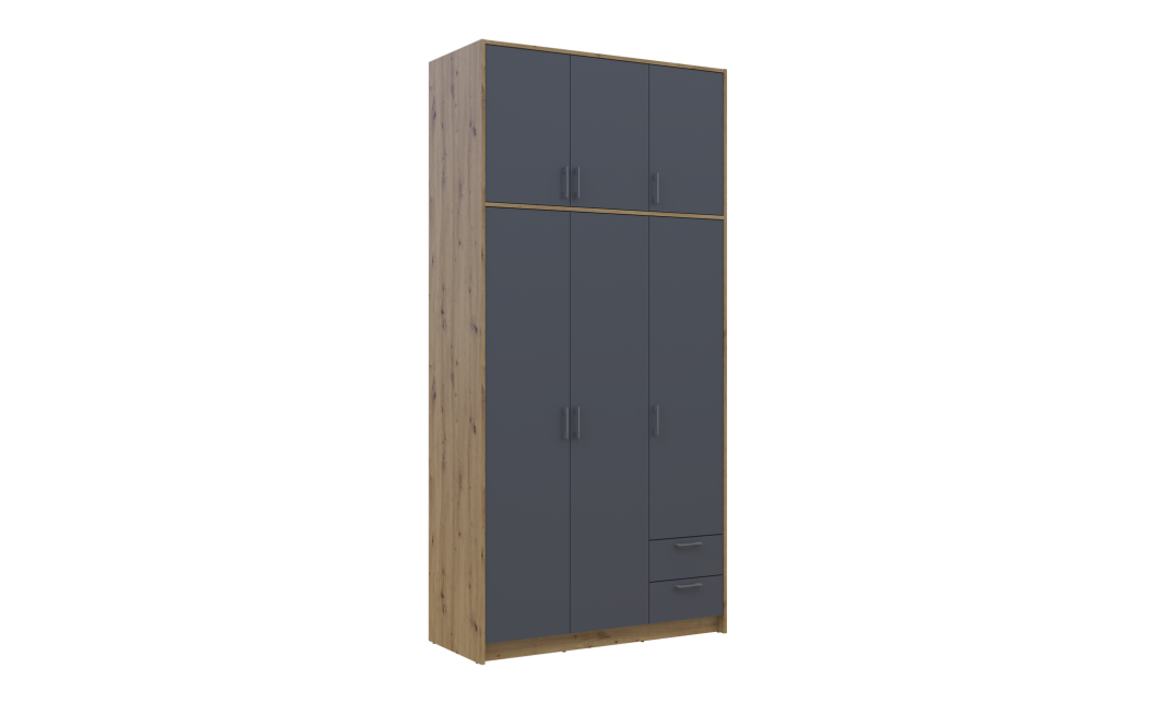 Kleiderschrank Doros Rondi mit Drehtüren mit Oberschrank Artisan Eiche / Graphitgrau 3 Türen 121x52x260 (42005187)