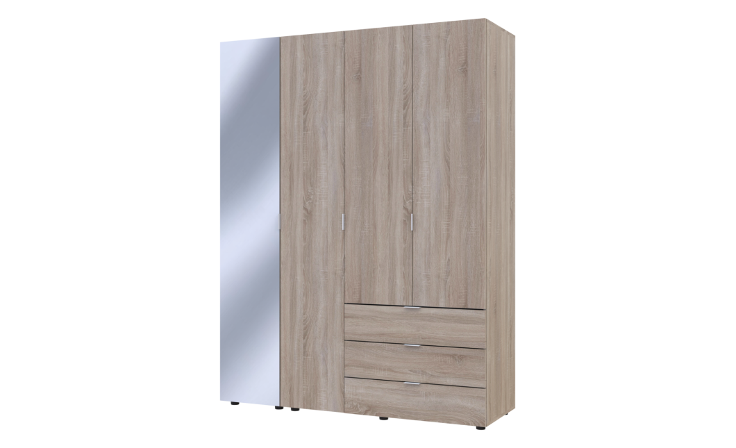 Drehtürenschrank Doros Gelar Sonoma Eiche 3 Türen mit Spiegel 155x49,5x203,4 (42002159)