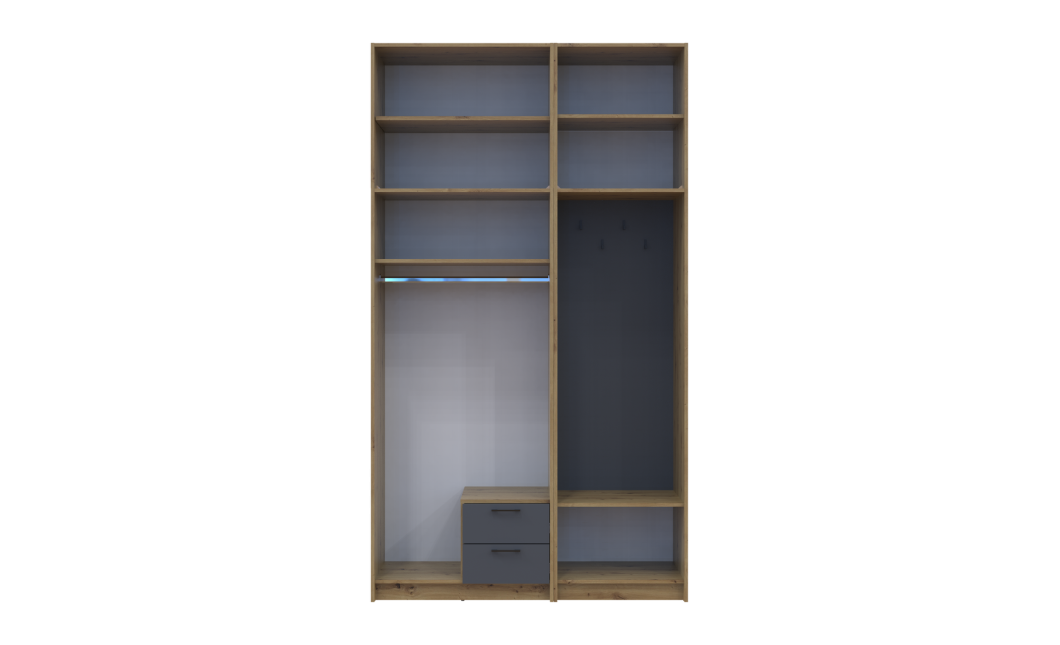 Drehtürenschrank Doros Rondi mit Kleiderstange und hohem Oberschrank Artisan Eiche/Graphitgrau 2 Türen 142x52x260 (42005277)