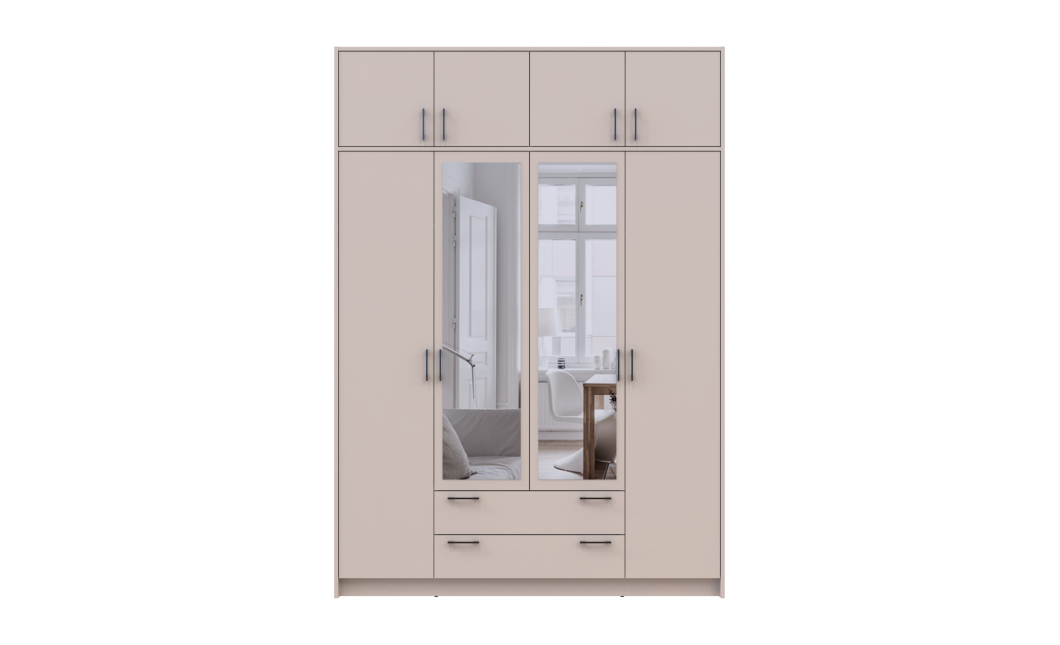 Kleiderschrank Doros Rondi mit Drehtüren mit Oberschrank und Spiegel Kaschmir 4 Türen 160x52x236 (80738480)