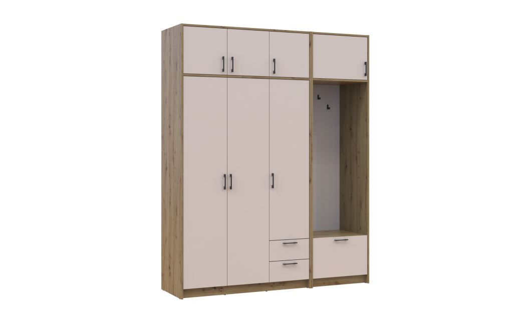 Kleiderschrank Doros Rondi mit Kleiderstange und Oberschrank Artisan Eiche/Kaschmir 3 Türen 181x52x236 (42005284)