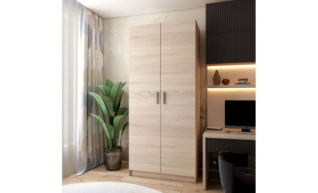 Kleiderschrank Doros Promo mit Drehtüren Sonoma Eiche mit Böden 2 Türen 90x48x204 (42005098)