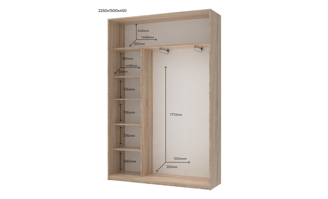 Kleiderschrank Doros City Light Schiebetüren Sonoma Eiche mit Spiegel 150x45x225 (42002038)